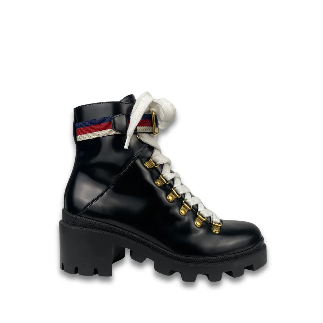 Gucci Sylvie Web Combat Boots - Size 37.5