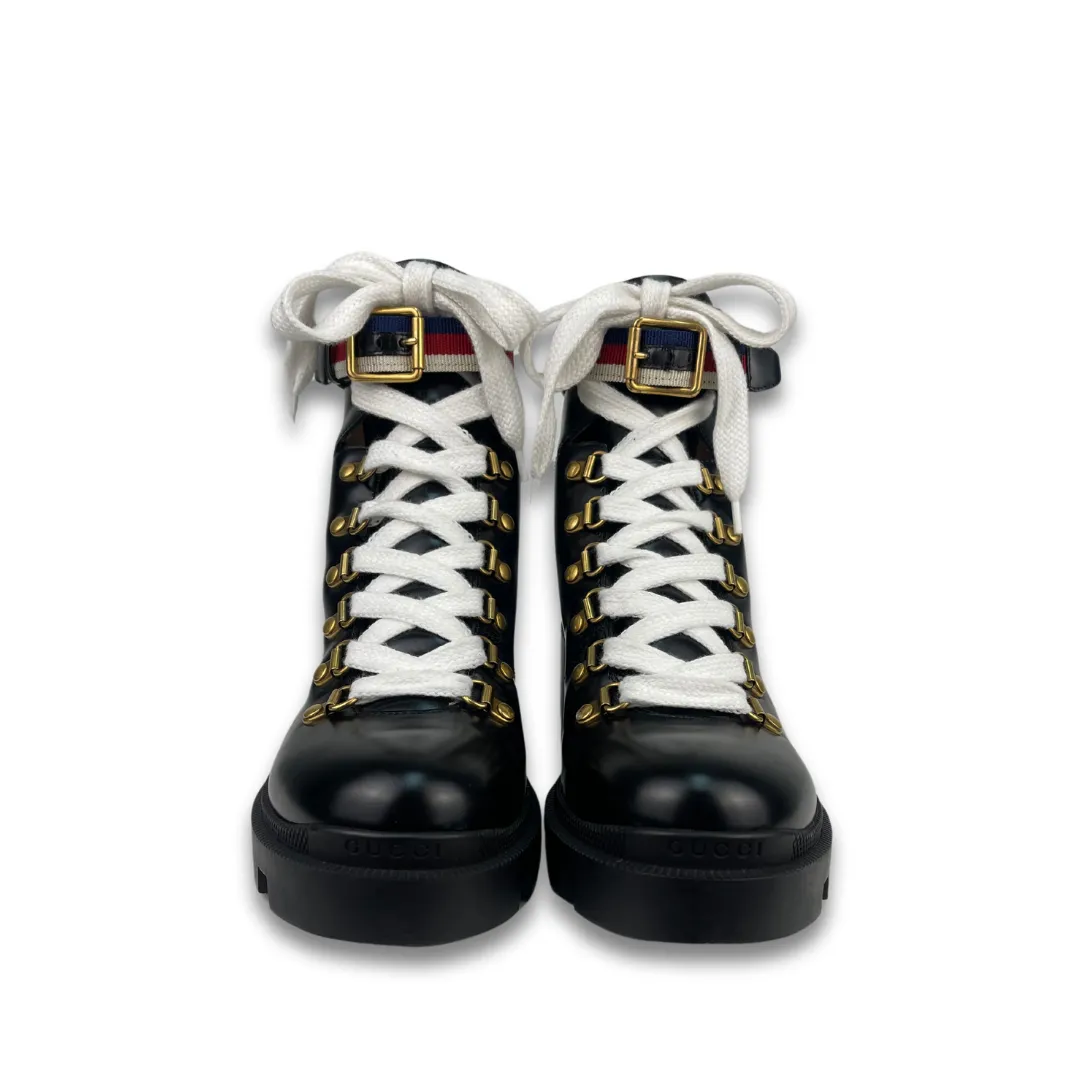 Gucci Sylvie Web Combat Boots - Size 37.5