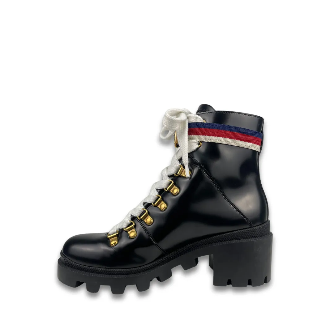Gucci Sylvie Web Combat Boots - Size 37.5