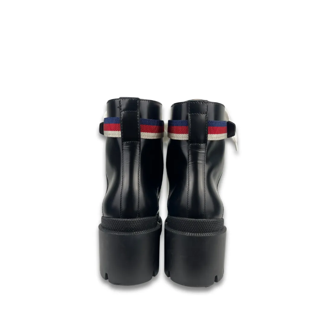 Gucci Sylvie Web Combat Boots - Size 37.5