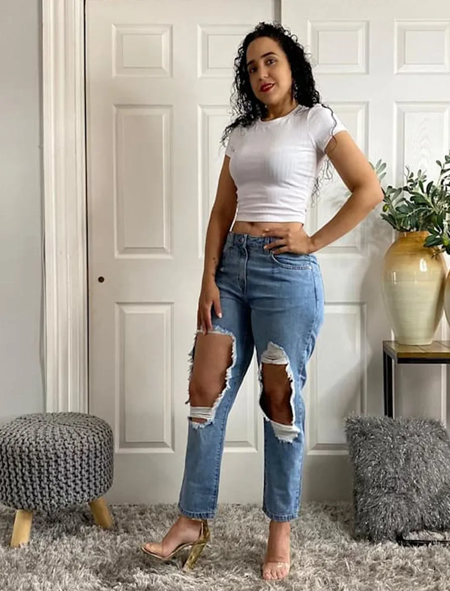 High rise extreme ripped boyfriend jeans