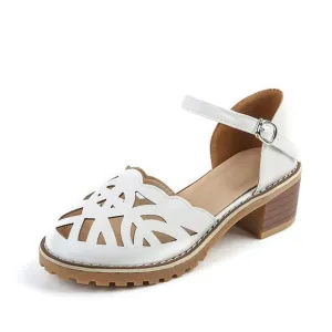 Hollow-Carved Women Sandals  Style Retro Platform White Sandals