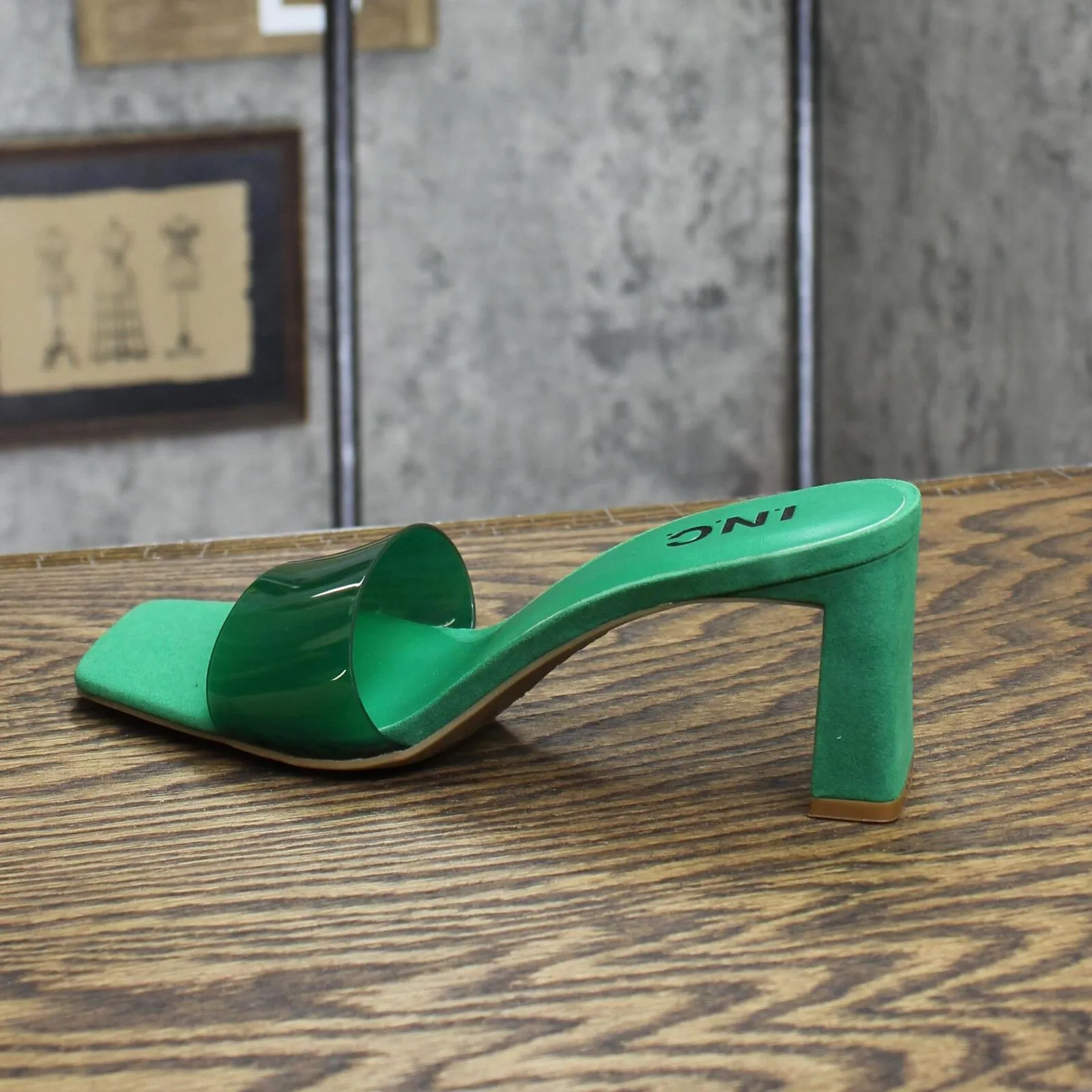 Inc Beyla Heeled Slides Amputee Replacement Left Shoe Only Green Vinyl 7M