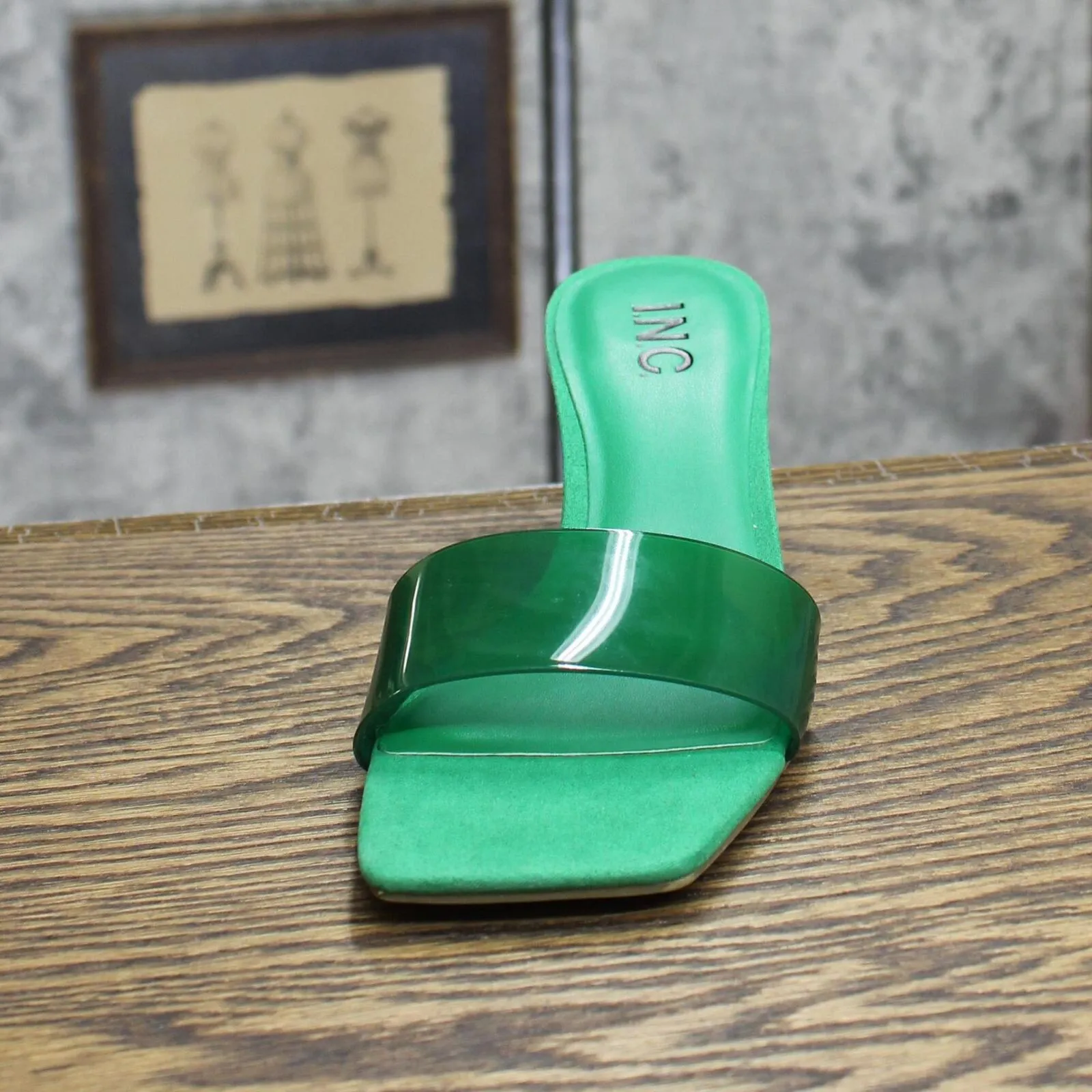 Inc Beyla Heeled Slides Amputee Replacement Left Shoe Only Green Vinyl 7M