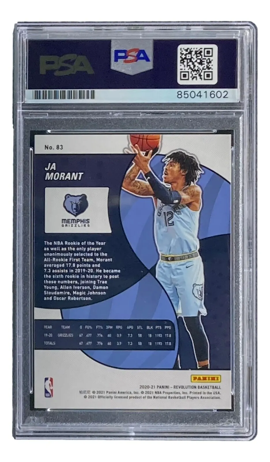 Ja Morant Signed 2021 Panini Revolution #83 Grizzlies Trading Card PSA/DNA Gem