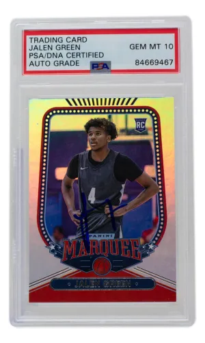 Jalen Green Signed Rockets 2021 Panini Draft Marquee Rookie Card #144 PSA/DNA 10