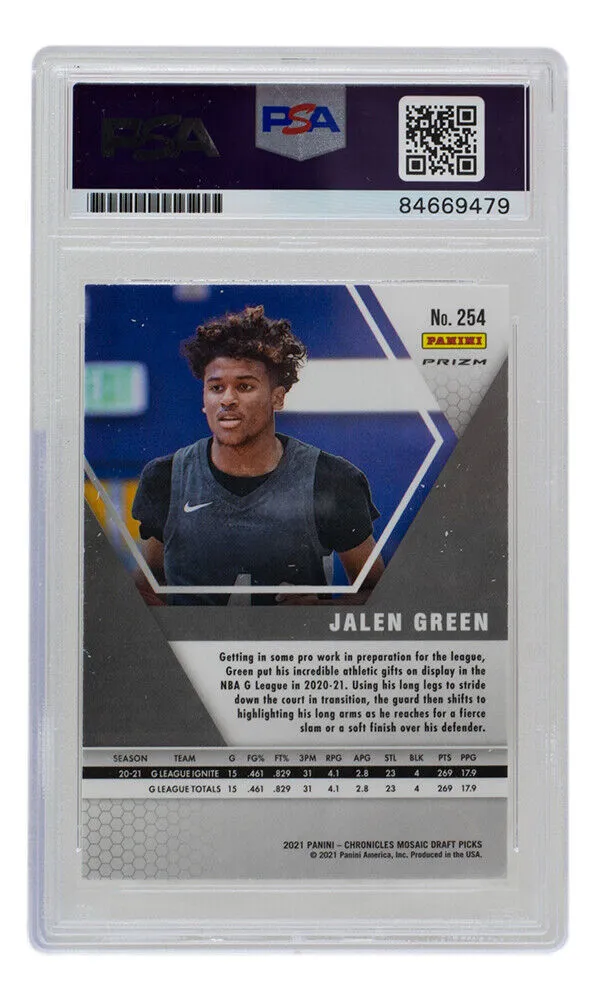 Jalen Green Signed Rockets 2021 Panini Mosaic Bronze Rookie Card #254 PSA/DNA 10