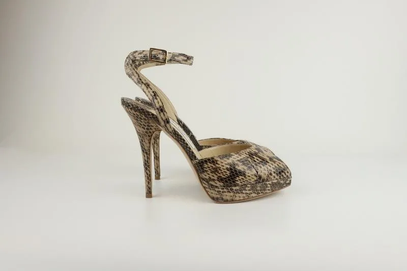 Jimmy Choo Platform Sandals Lola Beige Snake Size 39 Ankle Strap Heel