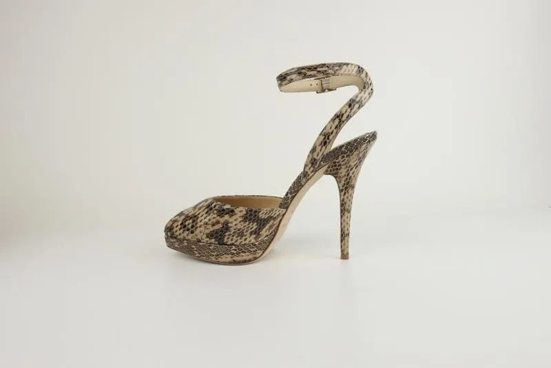 Jimmy Choo Platform Sandals Lola Beige Snake Size 39 Ankle Strap Heel