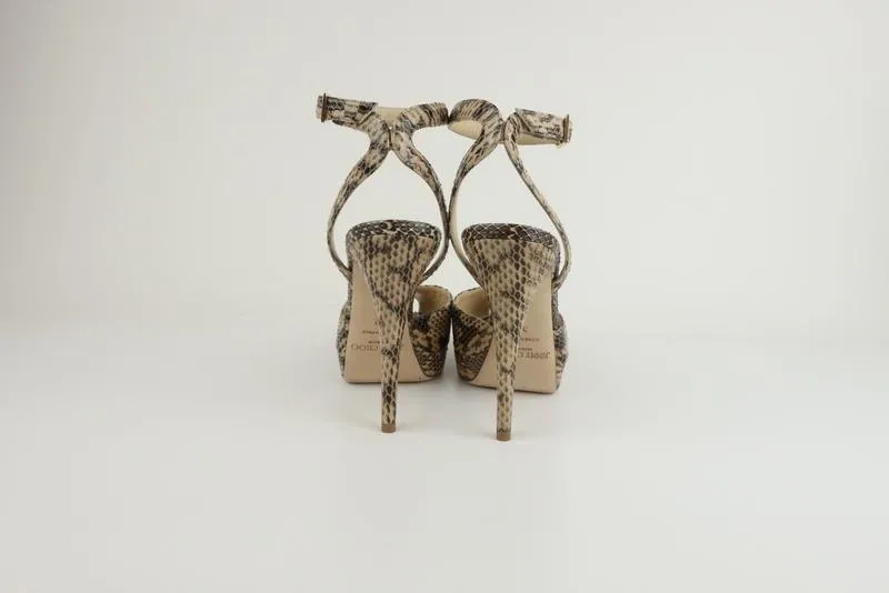 Jimmy Choo Platform Sandals Lola Beige Snake Size 39 Ankle Strap Heel