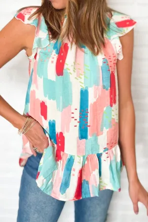 KaleaBoutique Beautiful Color Block Ruffled Mock Neck Ruffled Top