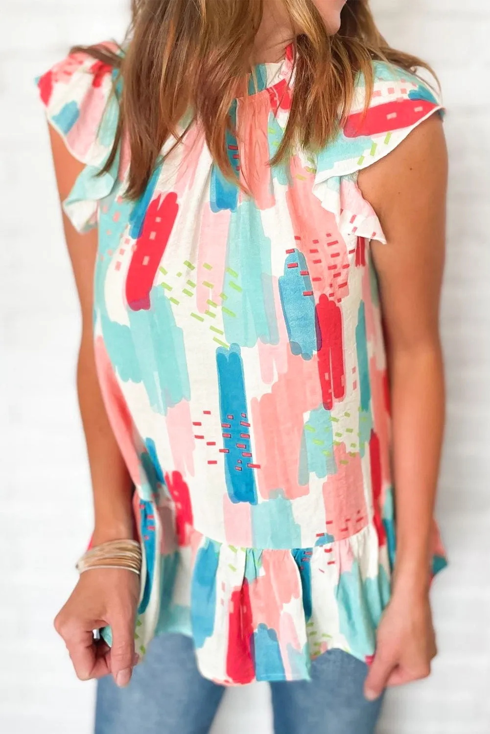 KaleaBoutique Beautiful Color Block Ruffled Mock Neck Ruffled Top