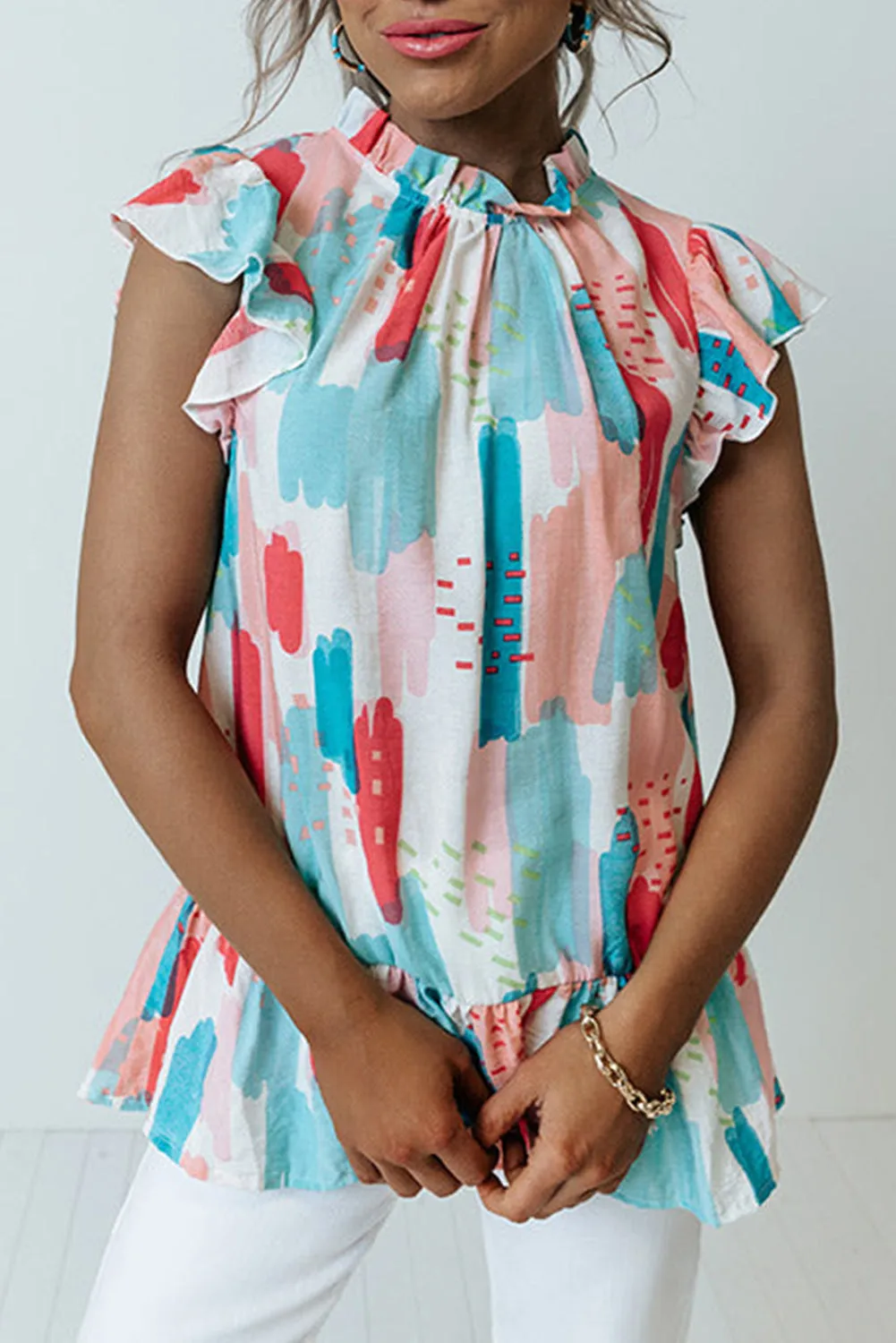 KaleaBoutique Beautiful Color Block Ruffled Mock Neck Ruffled Top