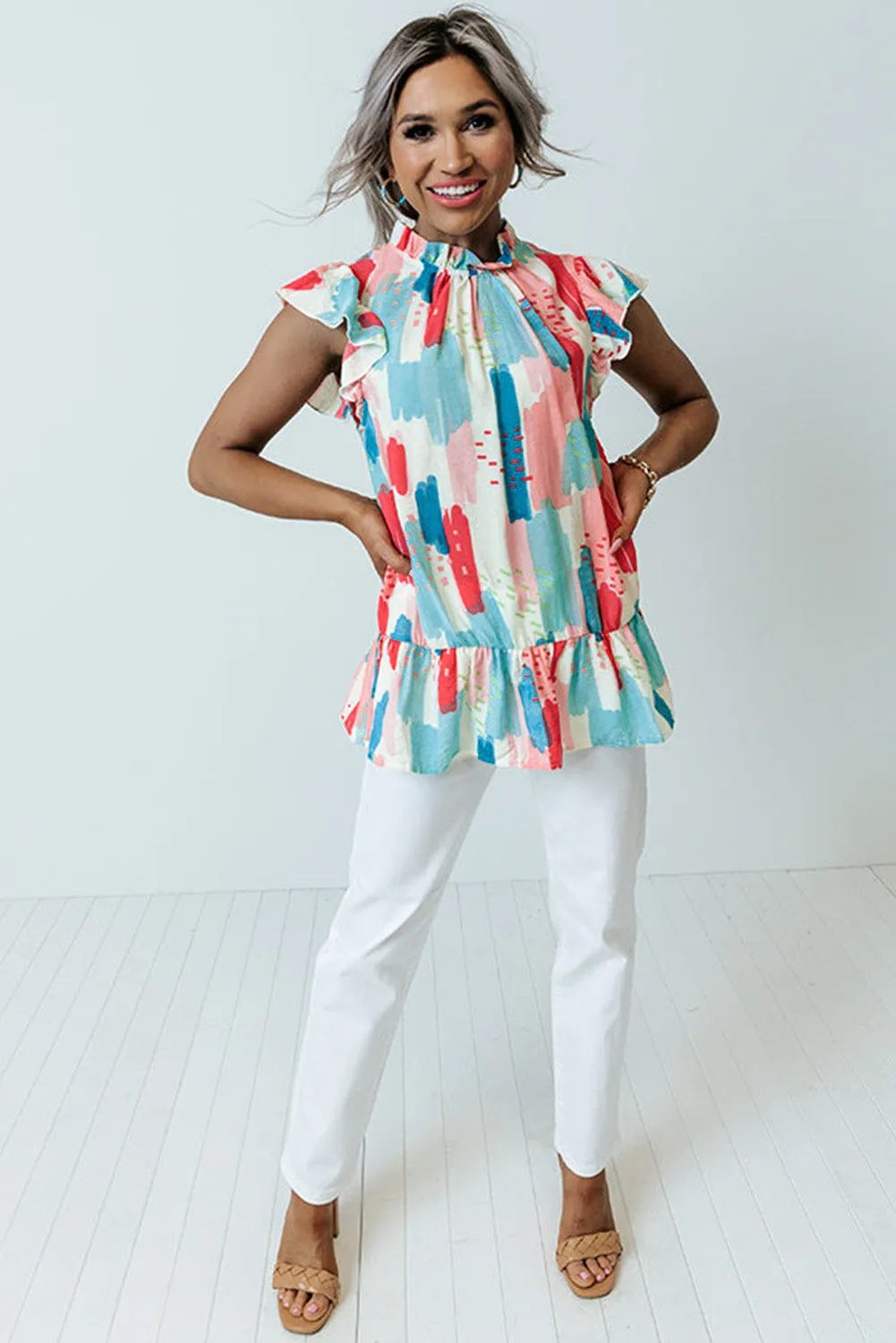 KaleaBoutique Beautiful Color Block Ruffled Mock Neck Ruffled Top