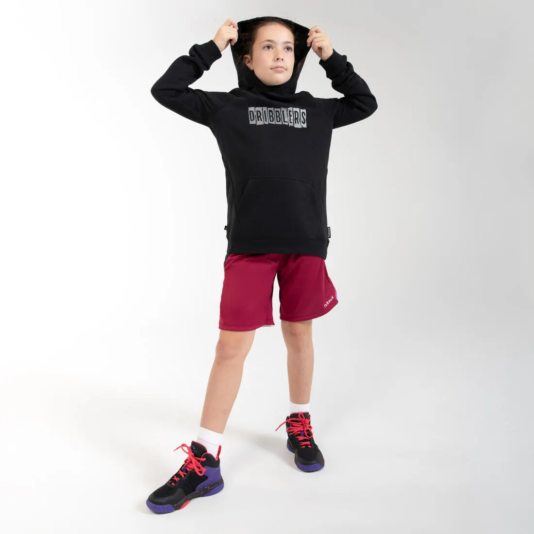 Kids' Reversible Basketball Shorts SH500R - Burgundy
