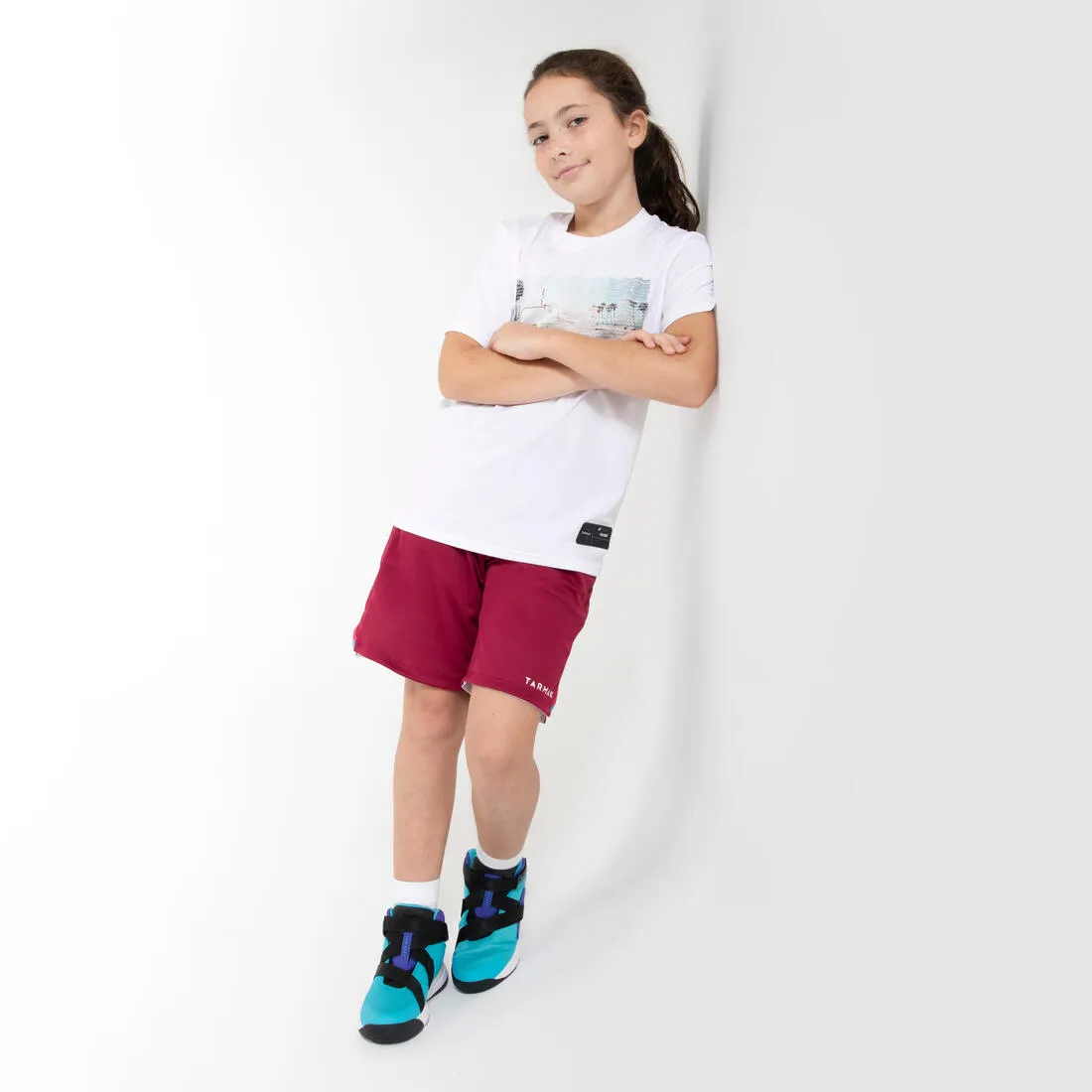 Kids' Reversible Basketball Shorts SH500R - Burgundy