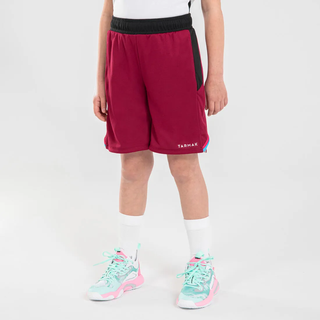 Kids' Reversible Basketball Shorts SH500R - Burgundy