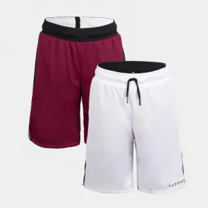 Kids' Reversible Basketball Shorts SH500R - Burgundy