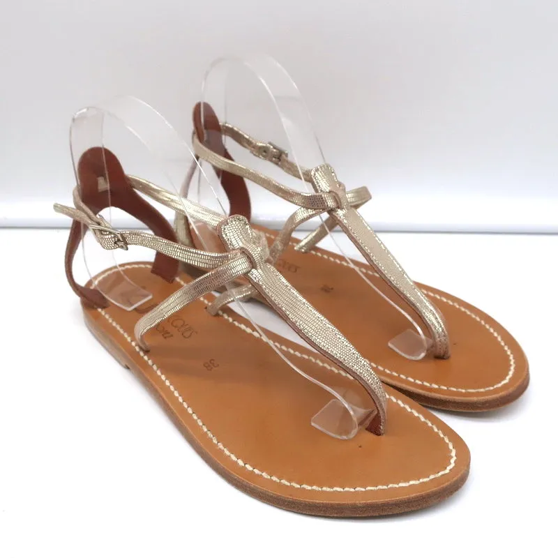 K.Jacques Buffon T-Strap Sandals Platinum Disco Leather Size 38