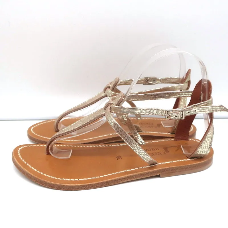 K.Jacques Buffon T-Strap Sandals Platinum Disco Leather Size 38
