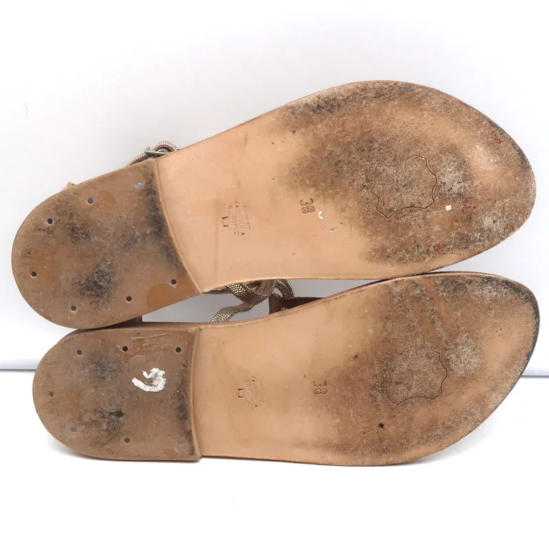 K.Jacques Buffon T-Strap Sandals Platinum Disco Leather Size 38