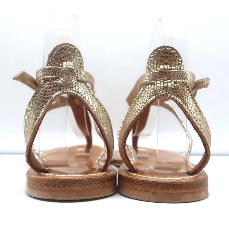 K.Jacques Buffon T-Strap Sandals Platinum Disco Leather Size 38