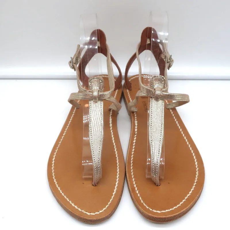 K.Jacques Buffon T-Strap Sandals Platinum Disco Leather Size 38