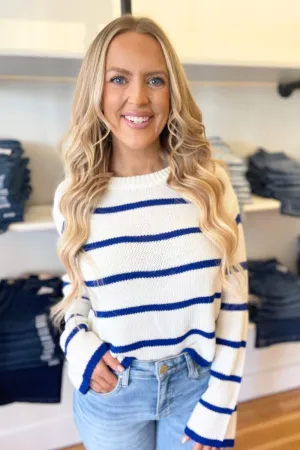 Lace Up Back Stripe Sweater