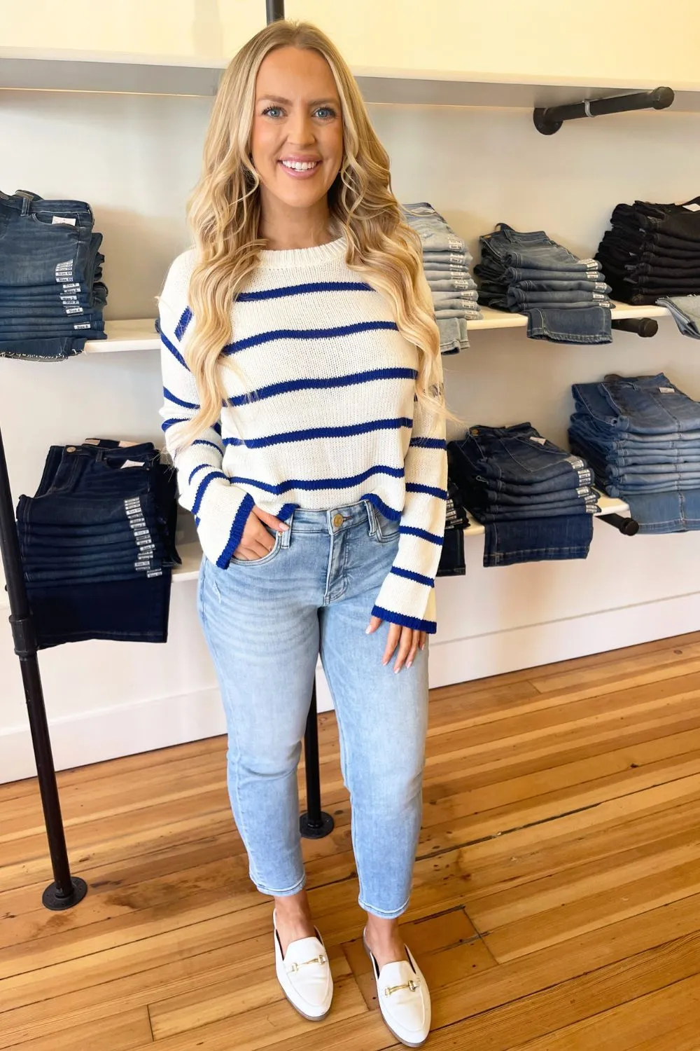 Lace Up Back Stripe Sweater