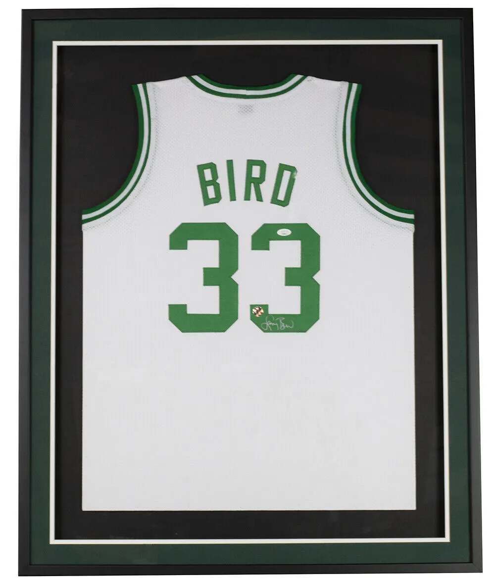Larry Bird Boston Signed Framed Custom White Basketball Jersey JSA
