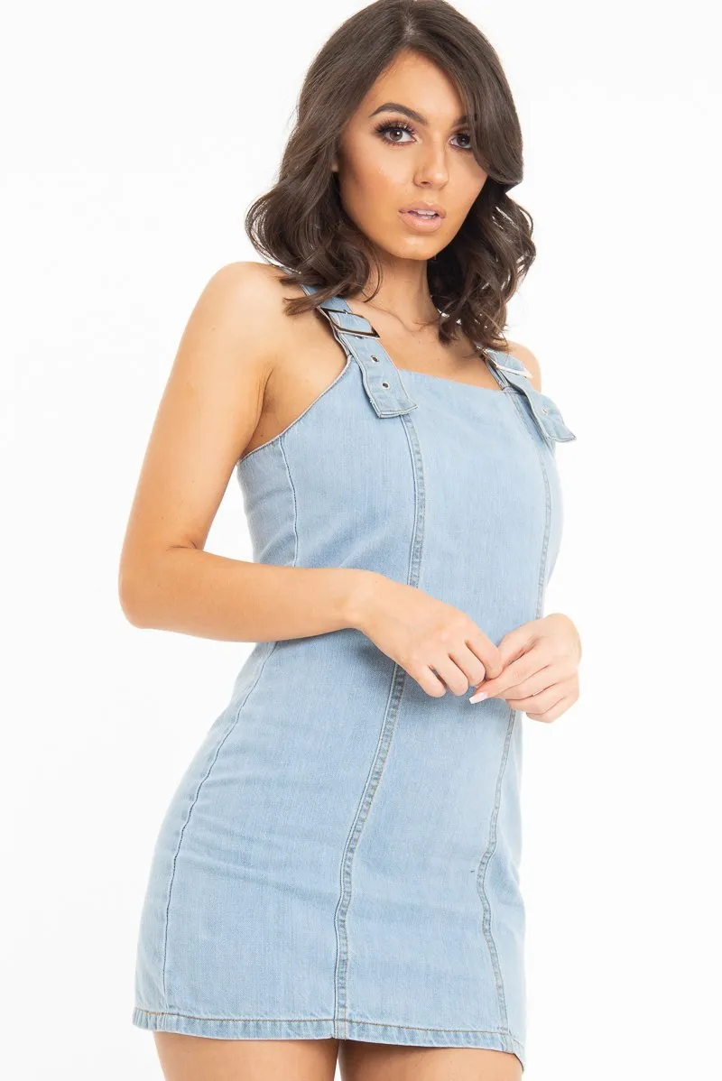 Light Denim Sleeveless Back Zip Mini Dress - Kasandra