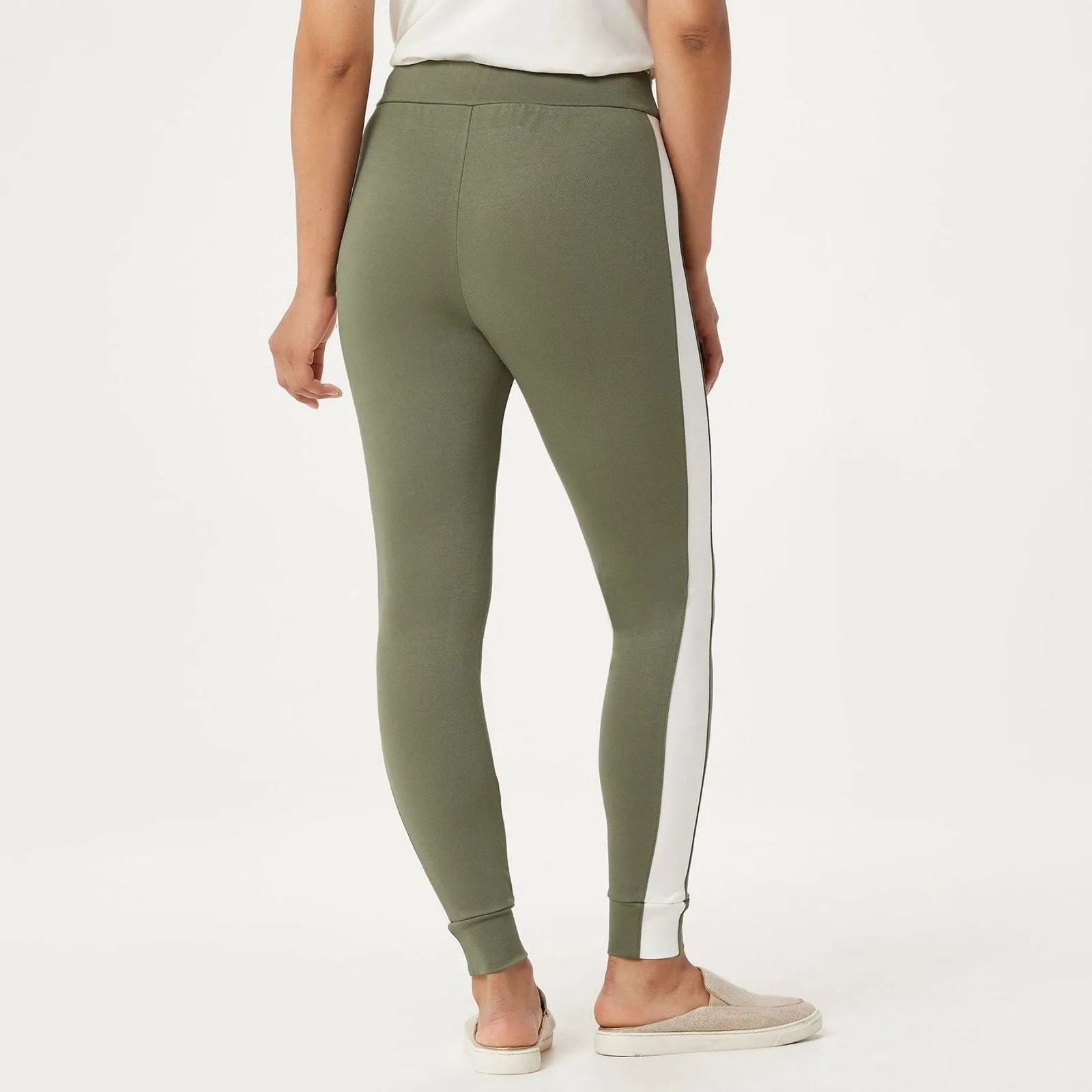 Lisa Rinna Collection Women's Contrast Skinny Stripe Knit Joggers Army Large