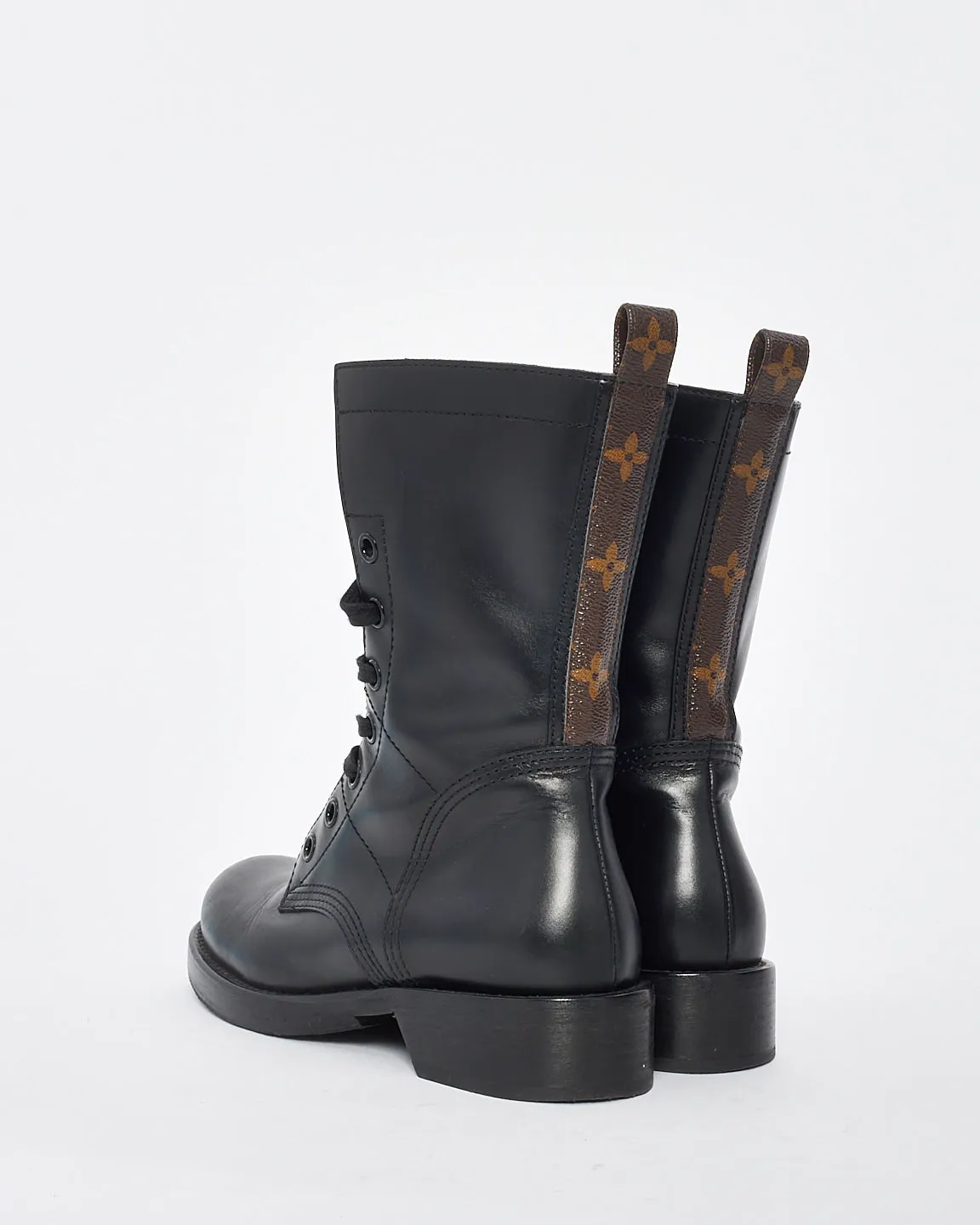 Louis Vuitton Black Leather & Monogram Metropolis Ranger Combat Boots - 37.5