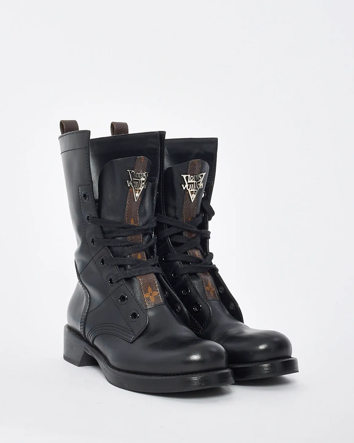 Louis Vuitton Black Leather & Monogram Metropolis Ranger Combat Boots - 37.5