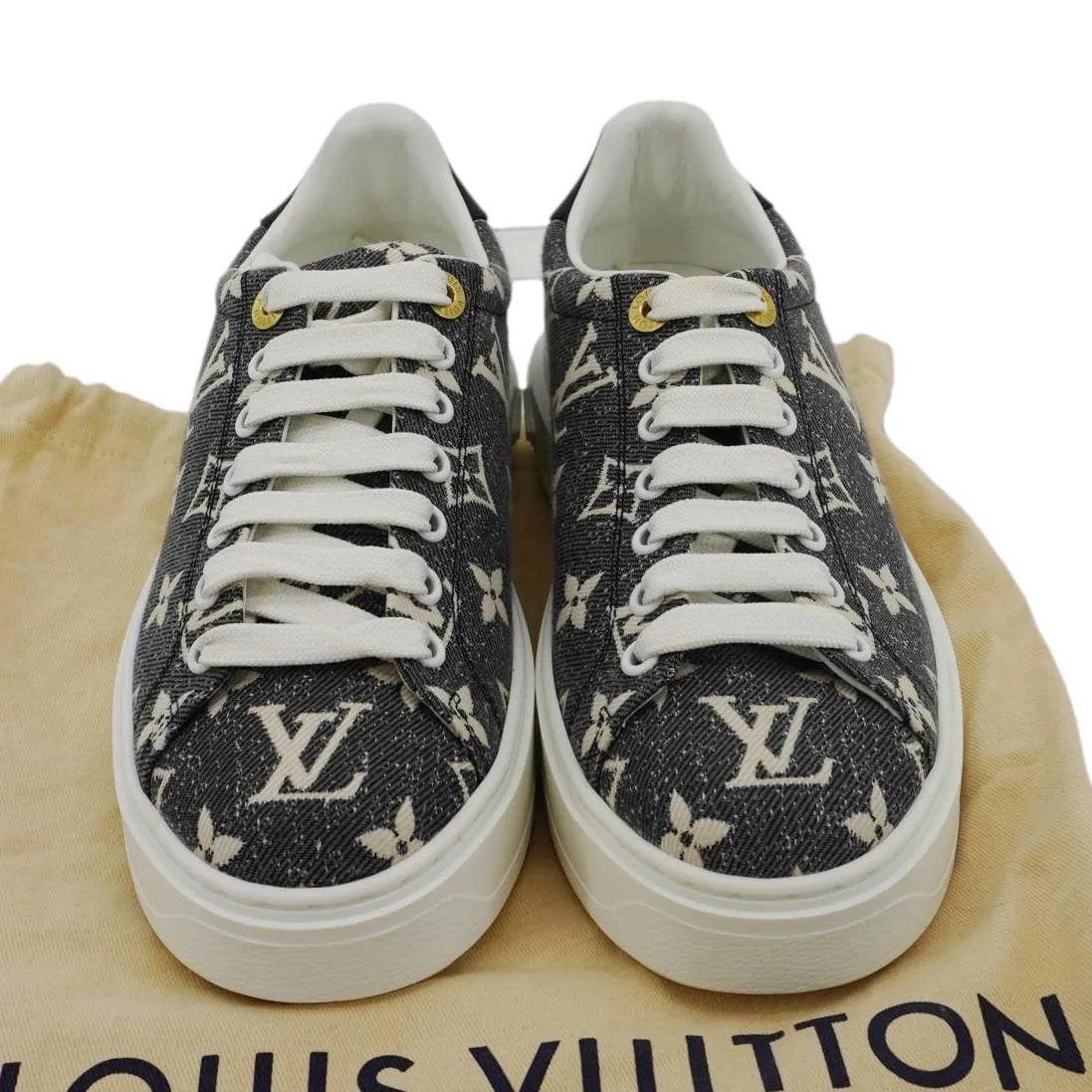 LOUIS VUITTON TimeOut Monogram Denim Sneakers Bicolor Size 36