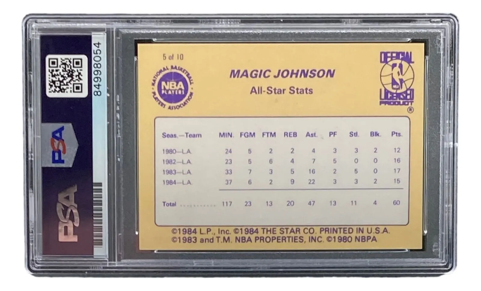 Magic Johnson Signed LA Lakers 1986 Star #5 Trading Card PSA/DNA Gem MT 10
