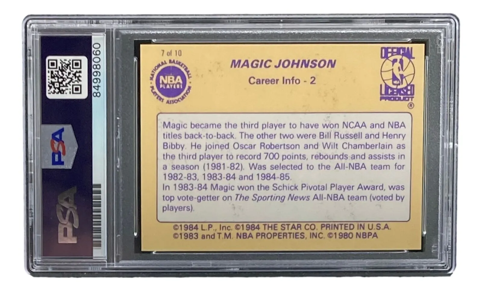 Magic Johnson Signed LA Lakers 1986 Star #7 Trading Card PSA/DNA Gem MT 10