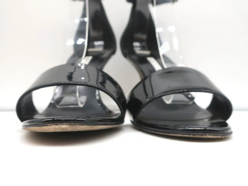 Manolo Blahnik Tres Ankle Strap Sandals Black Patent Leather Size 39