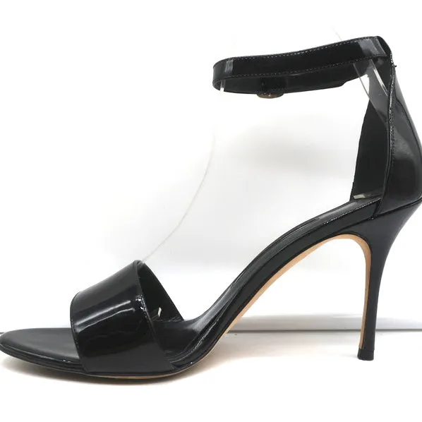 Manolo Blahnik Tres Ankle Strap Sandals Black Patent Leather Size 39