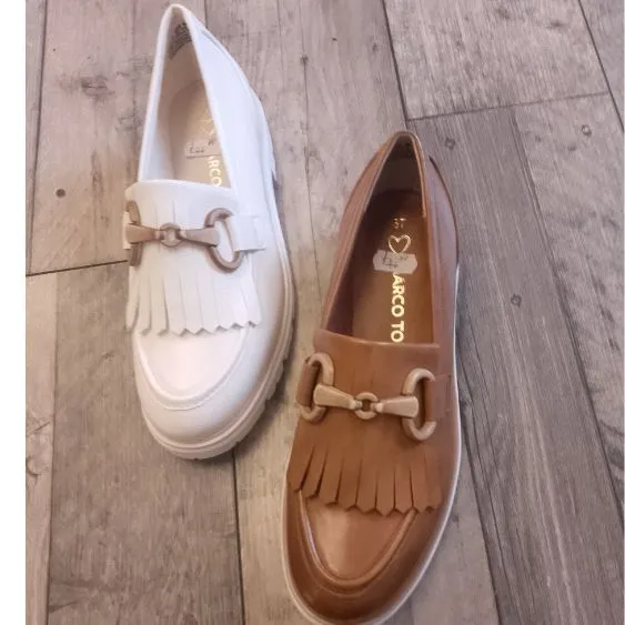 Marco Tozzi Chunky Sole Loafer in Tan (Cognac) or White