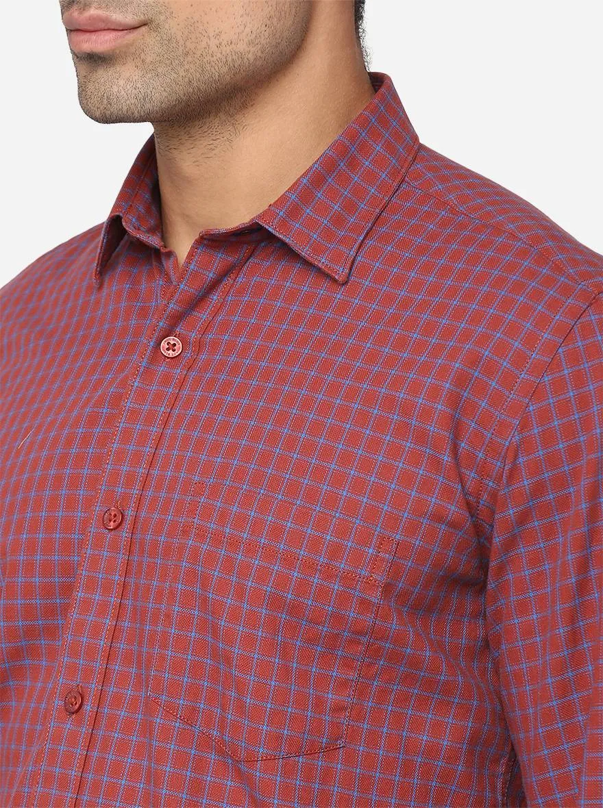 Maroon Checked Slim Fit Casual Shirt | JadeBlue