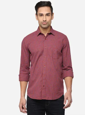 Maroon Checked Slim Fit Casual Shirt | JadeBlue