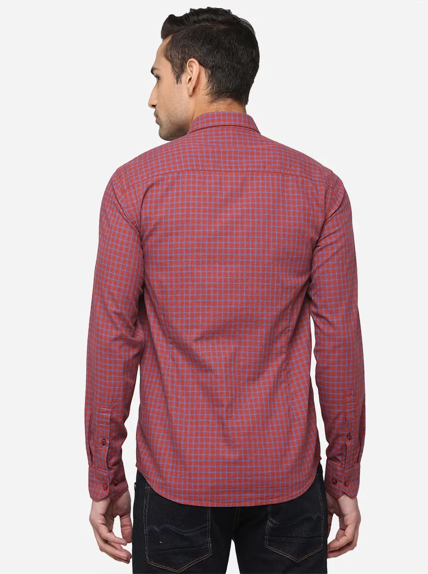 Maroon Checked Slim Fit Casual Shirt | JadeBlue