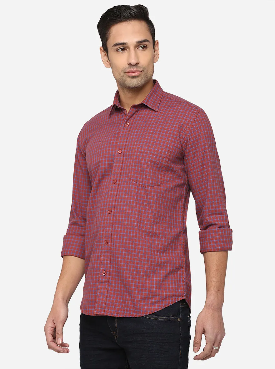 Maroon Checked Slim Fit Casual Shirt | JadeBlue
