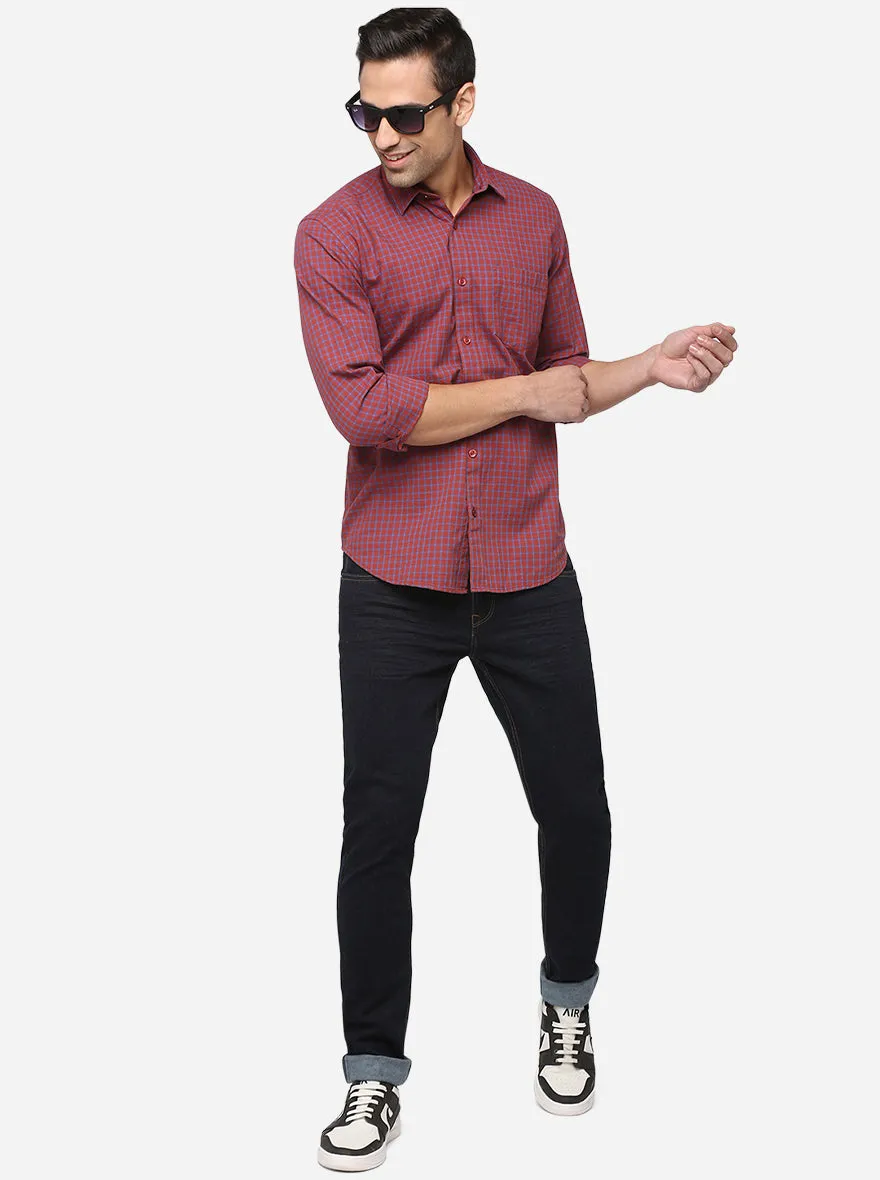 Maroon Checked Slim Fit Casual Shirt | JadeBlue
