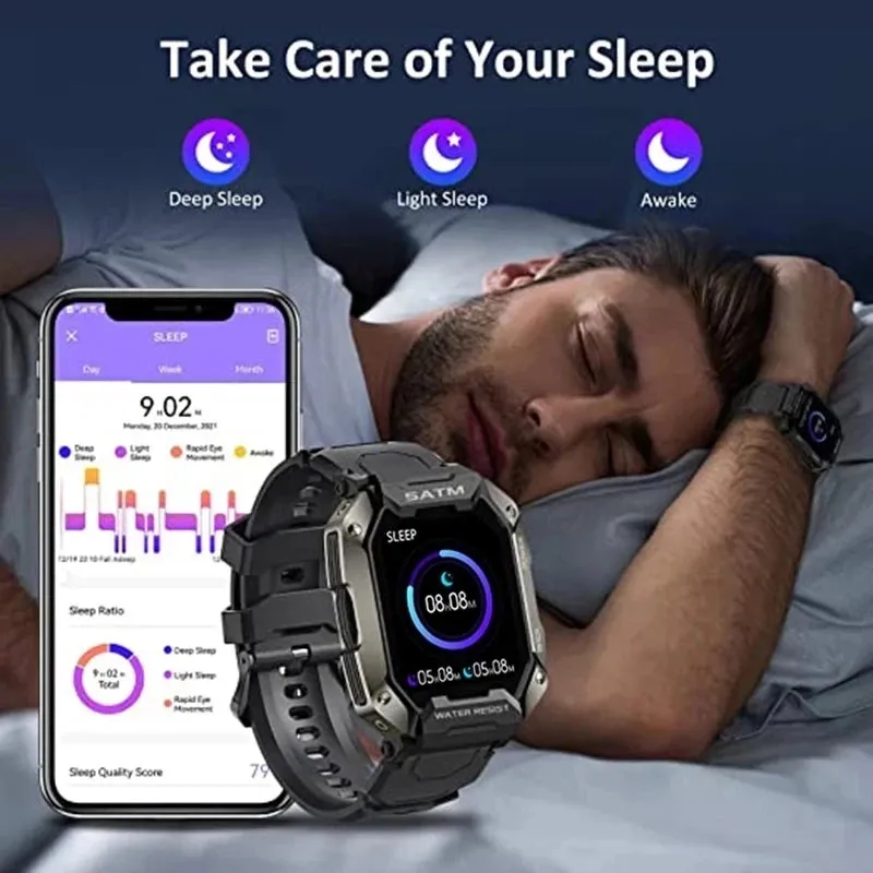 Men's Swim Sport Smartwatch - 50m Depth IP68 Waterproof