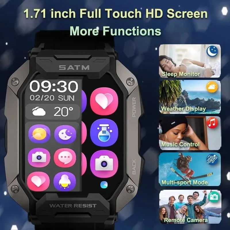 Men's Swim Sport Smartwatch - 50m Depth IP68 Waterproof