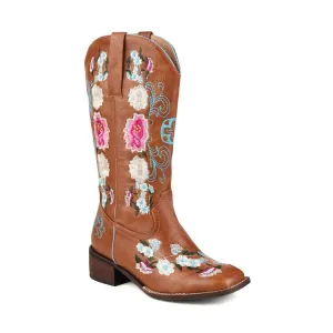 Mid Calf Boots For Women Cowboy Boots Chunky Heel
