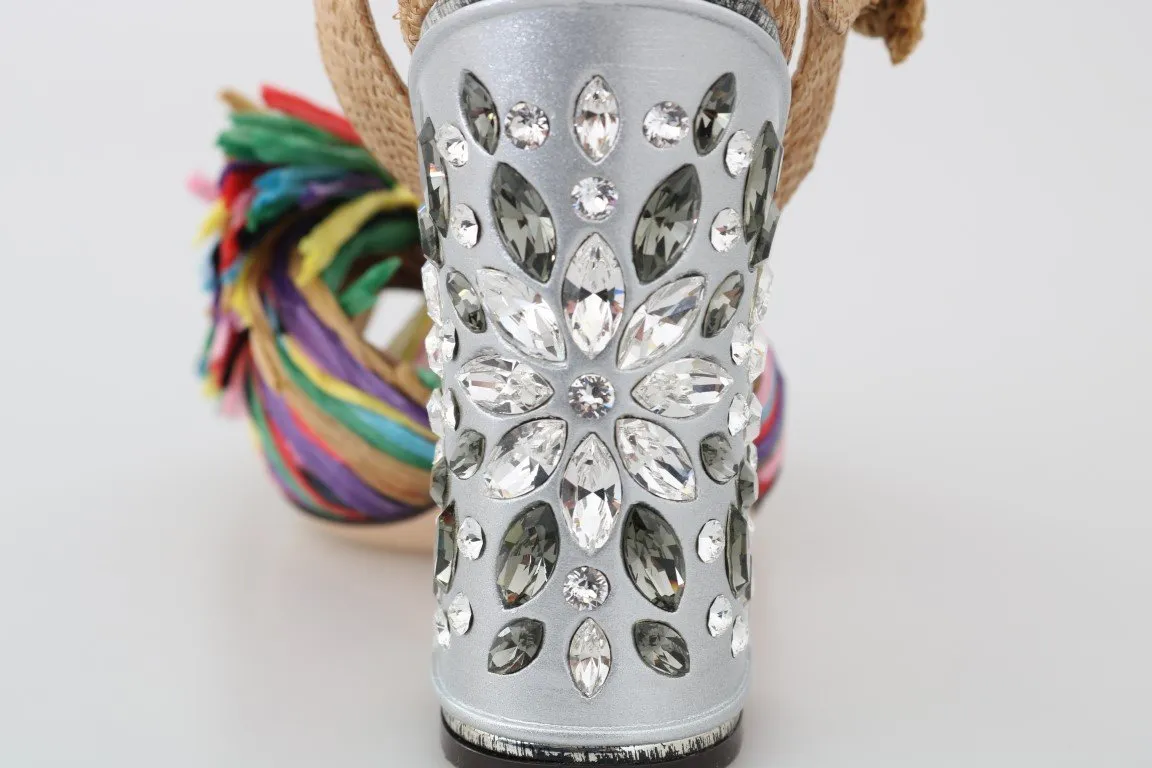 Multicolor Crystal Straw Sandal Shoes