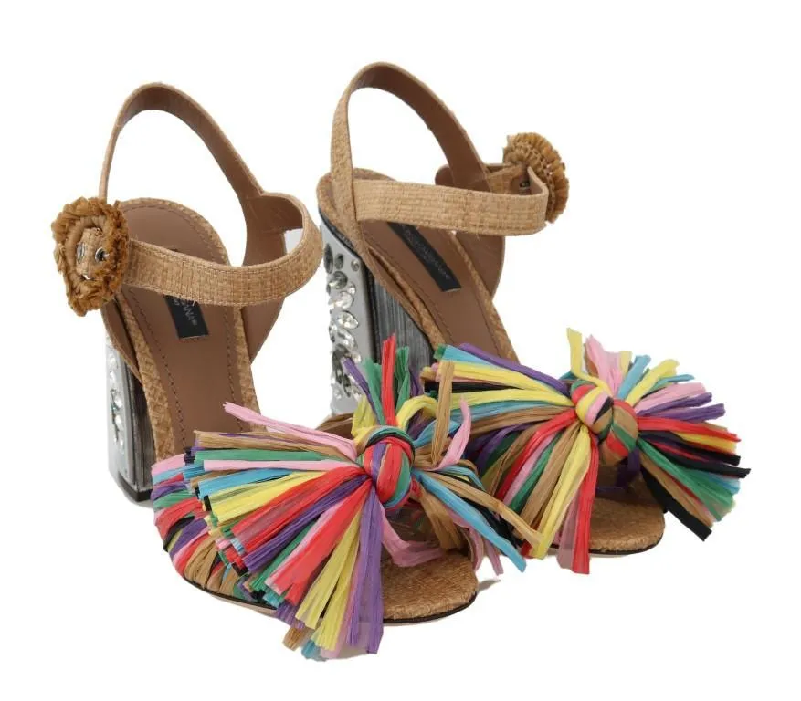 Multicolor Crystal Straw Sandal Shoes